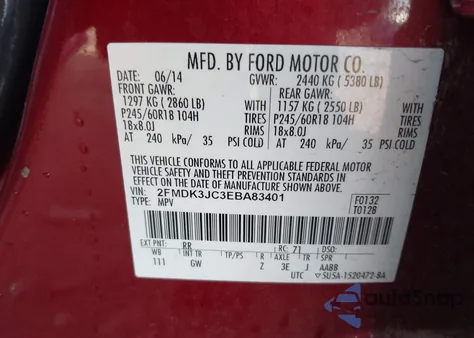 2014 Ford Edge Sel from USA, damaged, VIN 2FMDK3JC3EBA83401